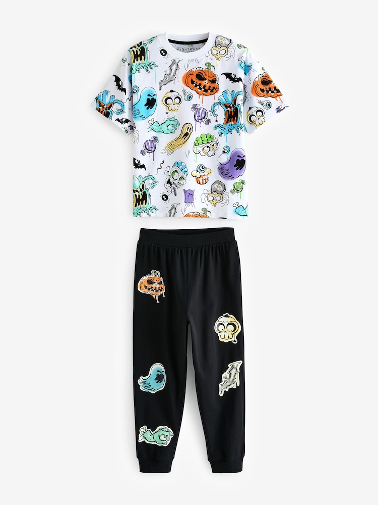 White/Black Halloween Single Short Sleeve 100% Cotton Pyjamas (3-16yrs) - Image 6 of 6