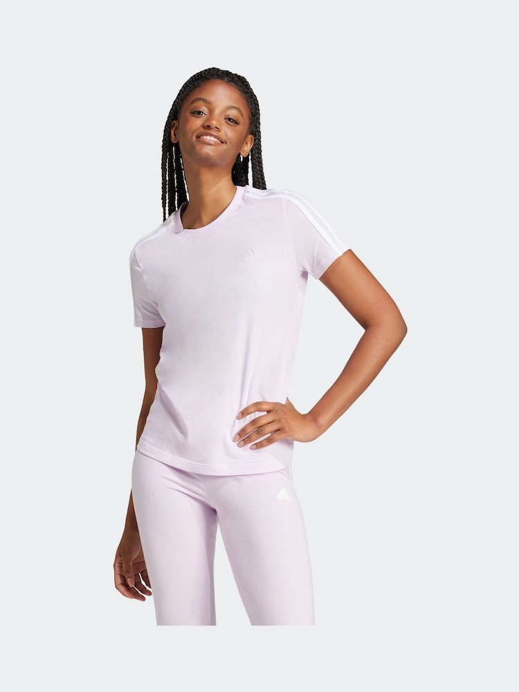 adidas Purple 100% Cotton Sportswear Essentials Slim 3-Stripes T-Shirt - Image 1 of 7
