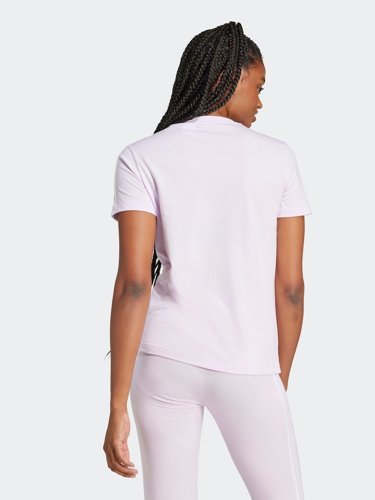adidas Purple 100% Cotton Sportswear Essentials Slim 3-Stripes T-Shirt - Image 2 of 7