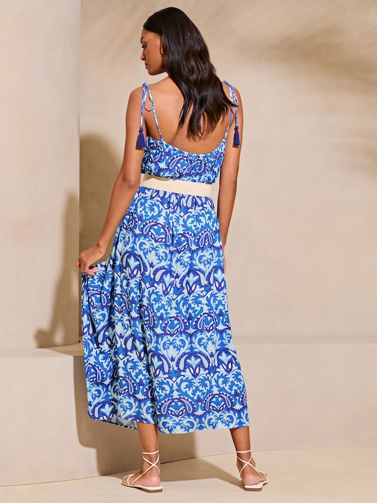 Lipsy Blue Petite Palm Crinkle Holiday Maxi Dress - Image 2 of 4