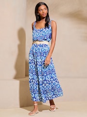 Lipsy Blue Petite Palm Crinkle Holiday Maxi Dress - Image 3 of 4