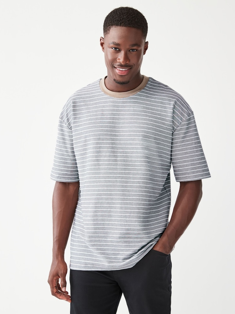 Stone 100% Cotton Textured Stripe T-Shirt - Image 1 of 7
