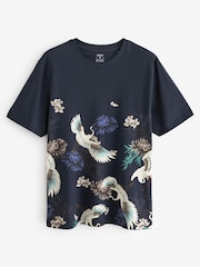 Navy Blue Crane Print T-Shirt - Image 1 of 3