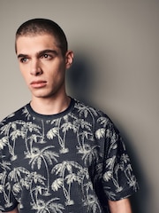 Navy Palm 100% Cotton Printed T-Shirt - Image 1 of 7