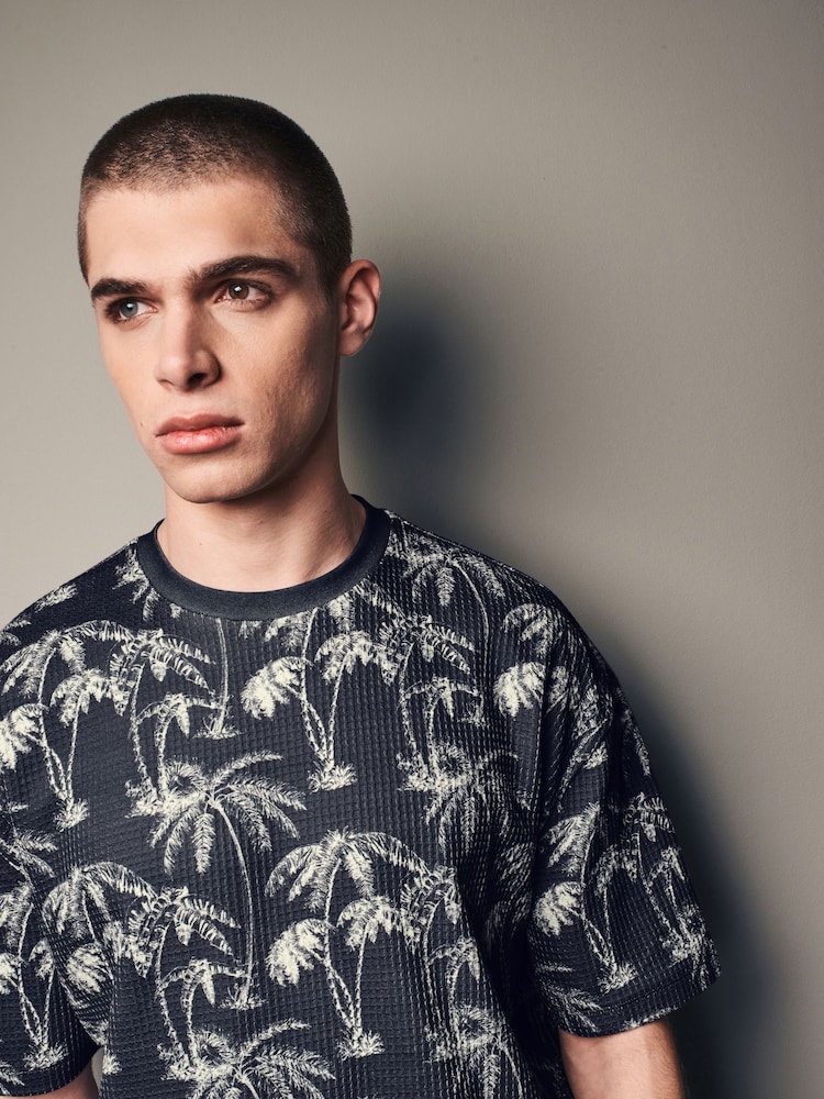 Navy Palm 100% Cotton Printed T-Shirt - Image 1 of 7