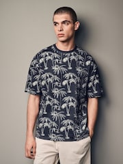Navy Palm 100% Cotton Printed T-Shirt - Image 4 of 7