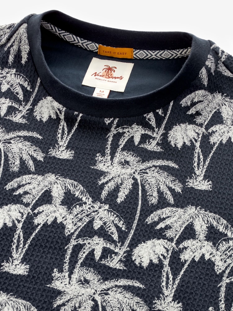 Navy Palm 100% Cotton Printed T-Shirt - Image 7 of 7