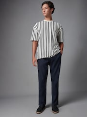 Navy Blue Texture 100% Cotton Vertical Stripe T-Shirt - Image 2 of 7