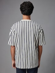 Navy Blue Texture 100% Cotton Vertical Stripe T-Shirt - Image 3 of 7