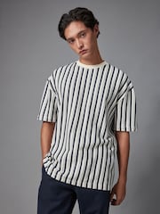 Navy Blue Texture 100% Cotton Vertical Stripe T-Shirt - Image 4 of 7