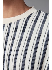 Navy Blue Texture 100% Cotton Vertical Stripe T-Shirt - Image 5 of 7