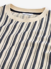 Navy Blue Texture 100% Cotton Vertical Stripe T-Shirt - Image 6 of 7