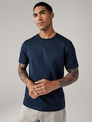 Navy Blue Regular Fit 100% Cotton Textured T-Shirt - Image 2 of 8