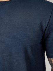 Navy Blue Regular Fit 100% Cotton Textured T-Shirt - Image 7 of 8