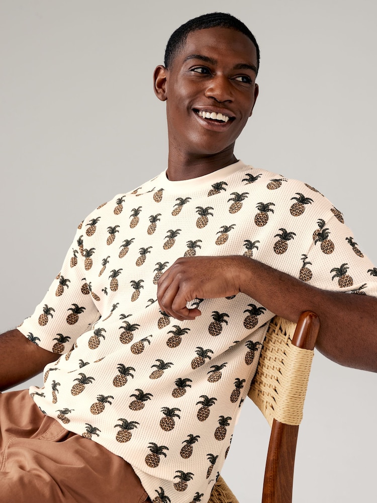 Ecru Pineapple 100% Cotton Printed T-Shirt - Image 1 of 8