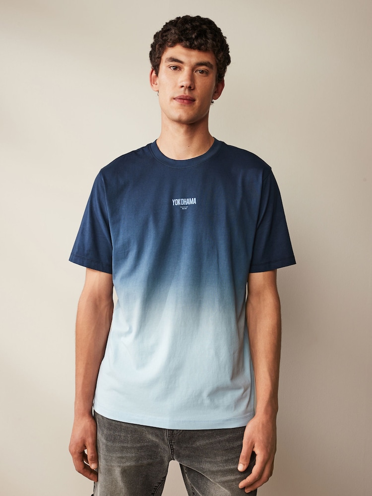 Navy Blue 100% Cotton Dip Dye T-Shirt - Image 1 of 6