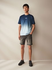 Navy Blue 100% Cotton Dip Dye T-Shirt - Image 2 of 6
