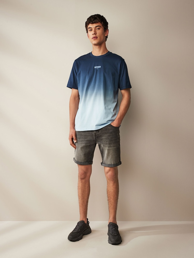 Navy Blue 100% Cotton Dip Dye T-Shirt - Image 2 of 6