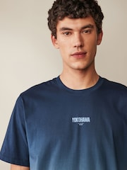 Navy Blue 100% Cotton Dip Dye T-Shirt - Image 3 of 6
