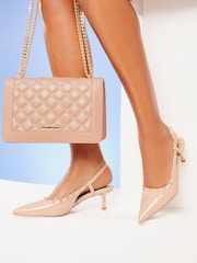 Lipsy Nude Pink Mid Heel Studded Kitten Court - Image 3 of 5