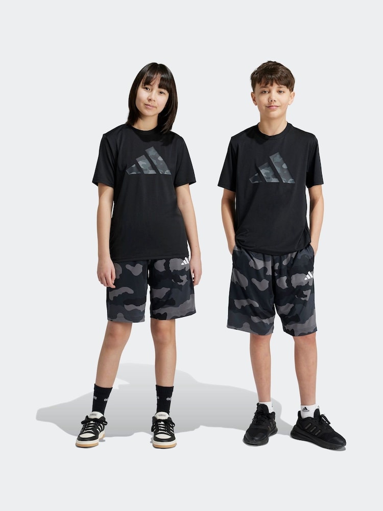 adidas Black Kids Train Essentials Seasonal Print Shorts - Image 1 of 6