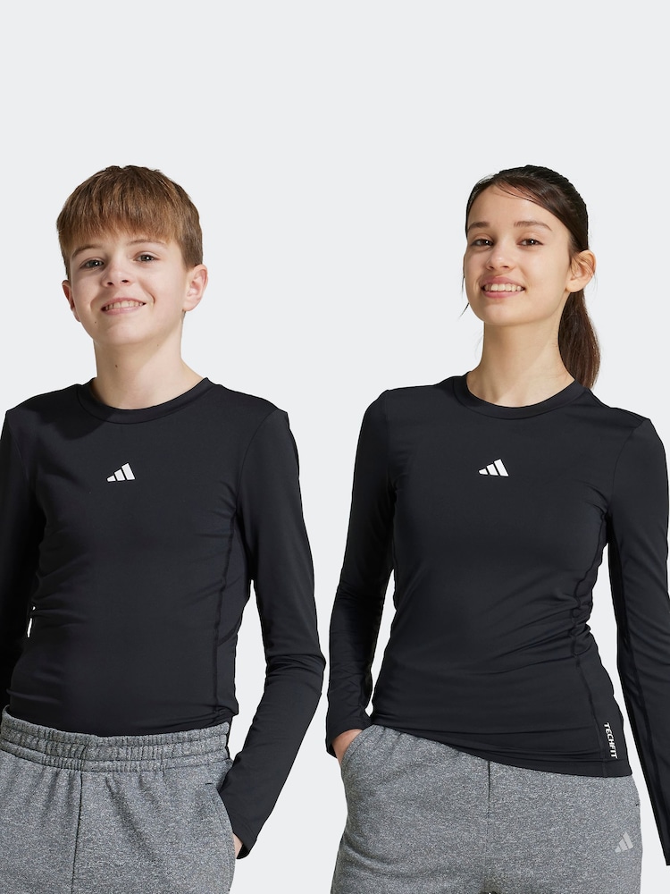 adidas Black Kids Techfit Long Sleeve Top - Image 1 of 6