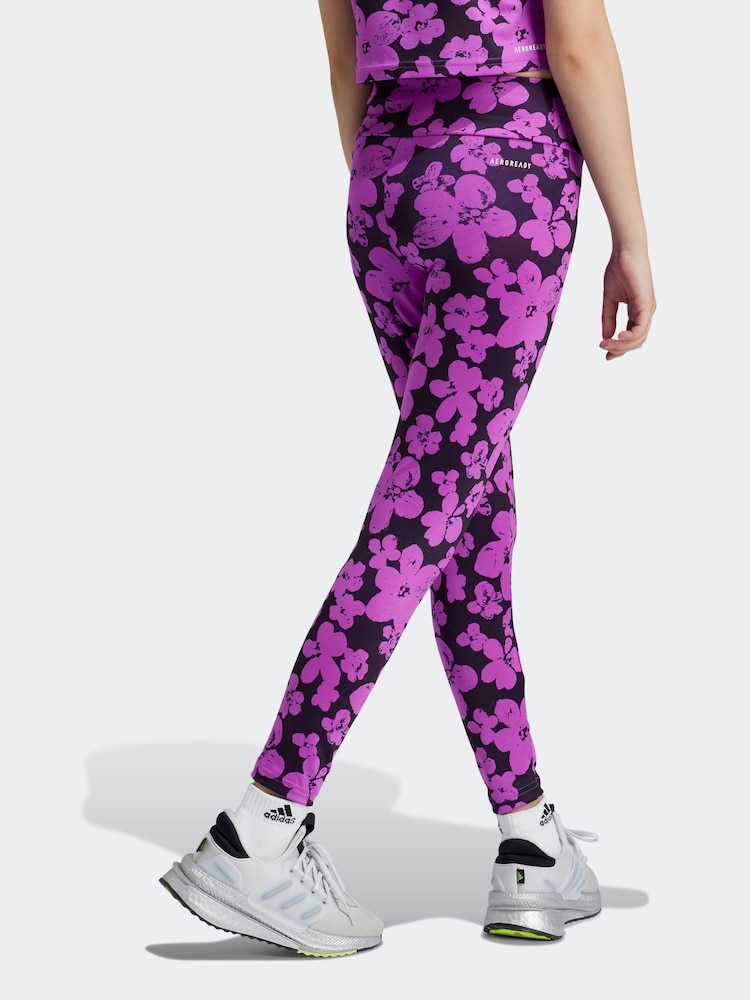 adidas Purple Kids Train Essentials Seasonal Printed High Waisted 7/8 Training Leggings - Image 2 of 6