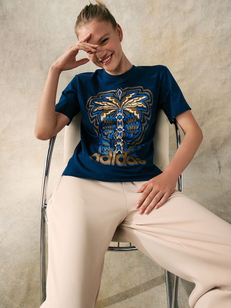adidas Blue 100% Cotton Farm Graphic T-Shirt - Image 1 of 6