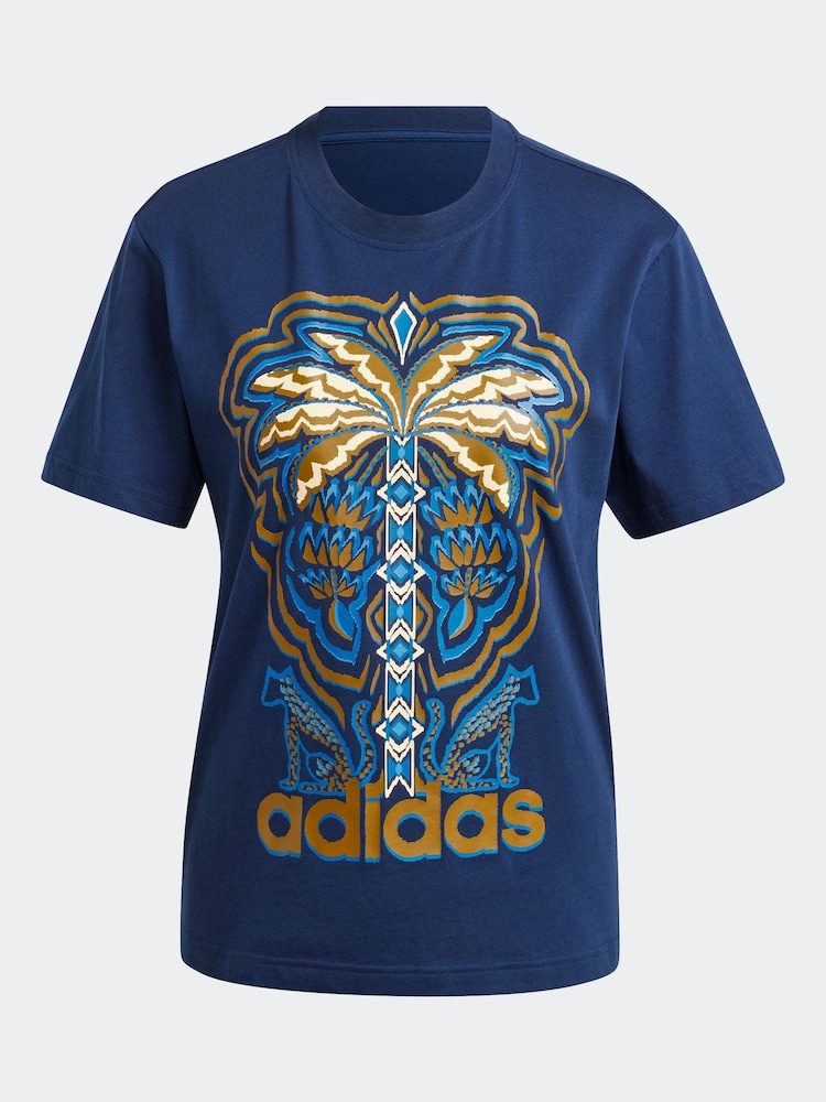 adidas Blue 100% Cotton Farm Graphic T-Shirt - Image 6 of 6