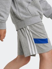 adidas Grey Kids 100% Cotton Colorblock Shorts - Image 3 of 6