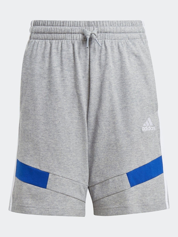 adidas Grey Kids 100% Cotton Colorblock Shorts - Image 6 of 6