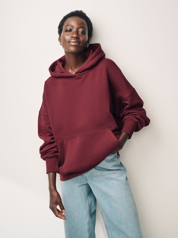 Burgundy Red Oversized Relaxed Fit Heavyweight Brushed Longline Hoodie Sweatshirt - Image 1 of 6