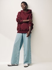 Burgundy Red Oversized Relaxed Fit Heavyweight Brushed Longline Hoodie Sweatshirt - Image 2 of 6