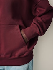 Burgundy Red Oversized Relaxed Fit Heavyweight Brushed Longline Hoodie Sweatshirt - Image 4 of 6
