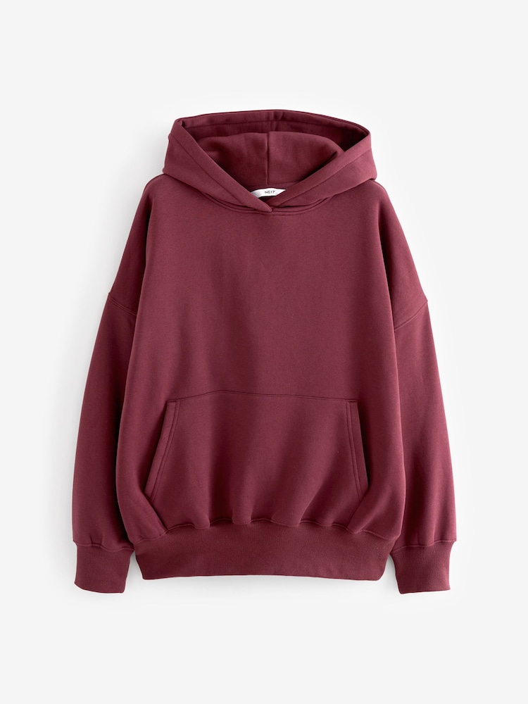 Burgunderrot - Oversize-Sweatshirt mit entspannter Passform und gebürstetem Longline-Hoodie - Image 5 of 6