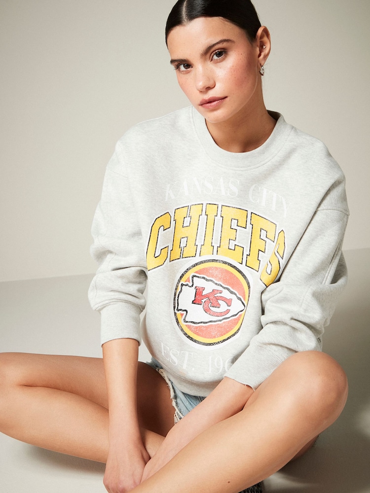 Grey Marl Kansas Chiefs NFL American License Kansas City Chiefs Heavyweight Graphic Slogan 100% Cottton Sweatshirt - Image 1 of 3