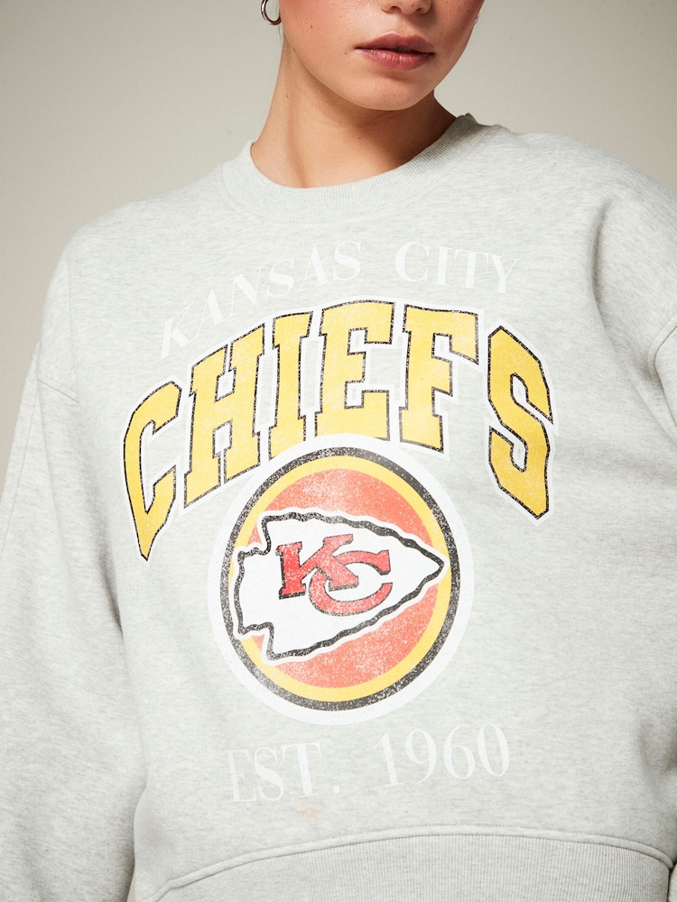 Grey Marl Kansas Chiefs NFL American License Kansas City Chiefs Heavyweight Graphic Slogan 100% Cottton Sweatshirt - Image 3 of 3