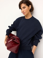 Navy Blue Heavyweight Soft Touch Crew Neck Sweatshirt - Image 1 of 6