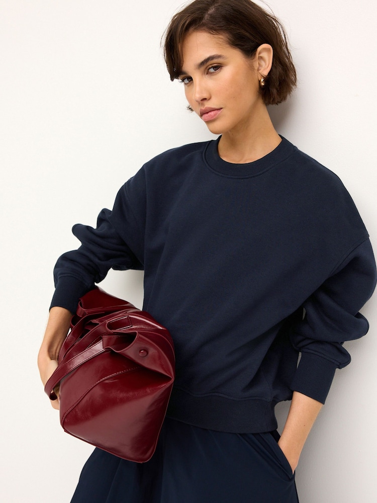 Navy Blue Heavyweight Soft Touch Crew Neck Sweatshirt - Image 1 of 6