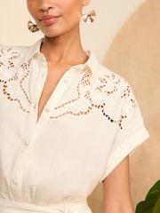 Love & Roses White 3/4 Sleeve Cutwork Mini Shirt Dress - Image 2 of 4