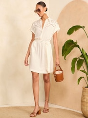 Love & Roses White 3/4 Sleeve Cutwork Mini Shirt Dress - Image 3 of 4