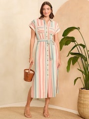 Rot und Blau gestreift - Love & Roses Kleid Ärmel zum Aufkrempeln mit Gürtel - Bild 1 von 1