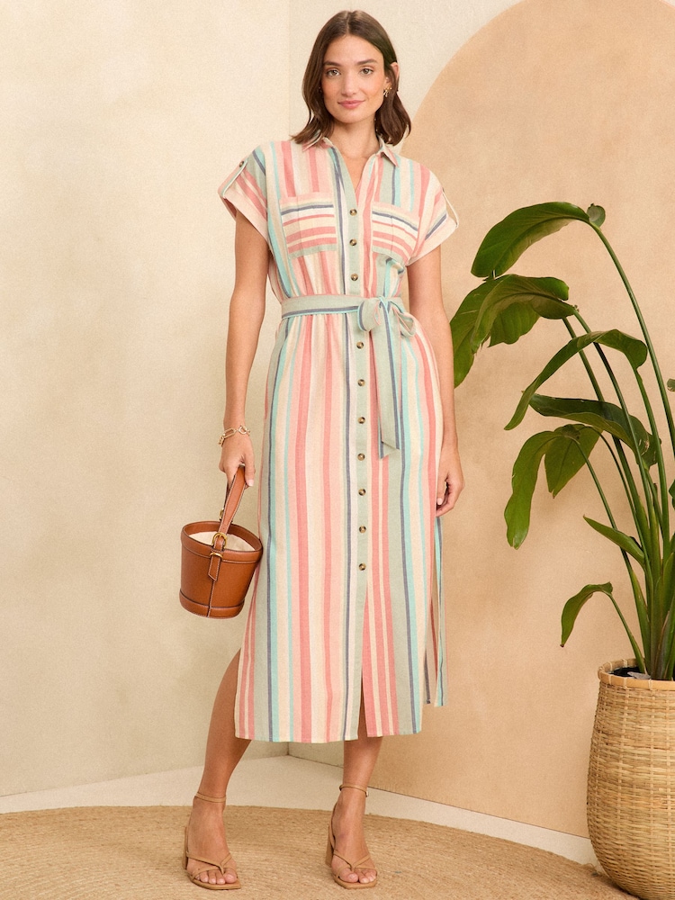 Rot und Blau gestreift - Love & Roses Kleid Ärmel zum Aufkrempeln mit Gürtel - Bild 1 von 1