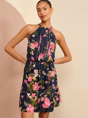 Tropic-Blau - Love & Roses Neckholder-Minikleid mit Verzierungsdetails - Bild 1 von 4