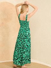 Love & Roses Green Animal Strappy Shirred Maxi Summer Dress - Image 2 of 4