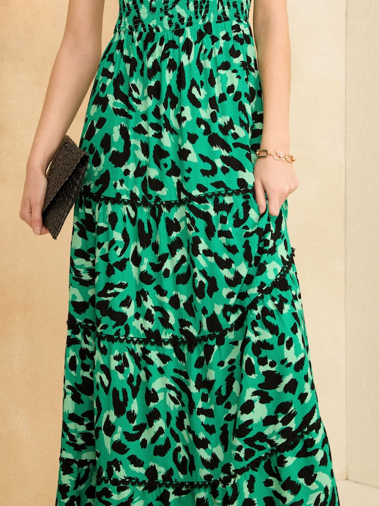 Love & Roses Green Animal Strappy Shirred Maxi Summer Dress - Image 4 of 4 Love & Roses Green Animal Strappy Shirred Maxi Summer Dress - Image 4 of 4