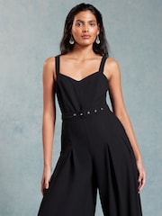 Love & Roses Black Wide Leg Cami Belted Jumpsuit - Image 2 of 4