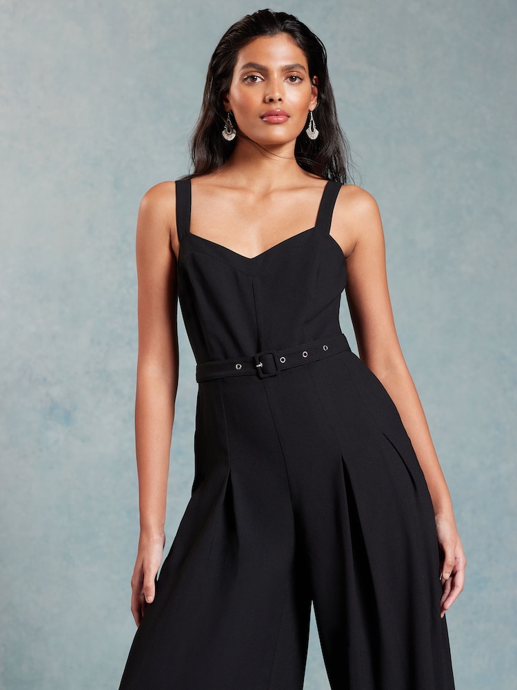 Love & Roses Black Wide Leg Cami Belted Jumpsuit - Image 2 of 4
