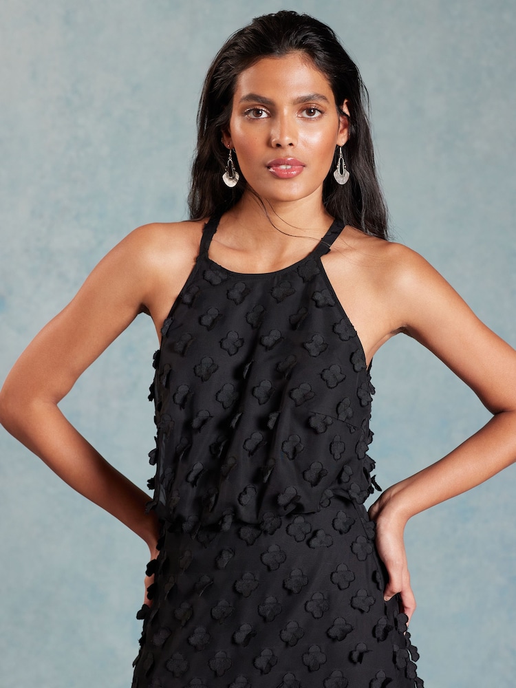 Love & Roses Black 3D Applique Floral Mini Dress - Image 2 of 4