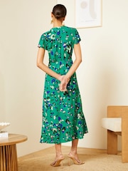 Love & Roses Green Animal Petite Twist Detail V Neck Front Split Midi Dress - Image 3 of 4